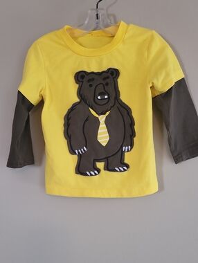 Yellow bear graphic layered-look long sleeve top